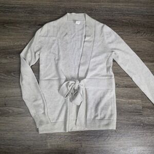 J.Crew Womens 100% Cashmere Tie Waist Wrap Cardigan Sweater Oatmeal Sm RN77388